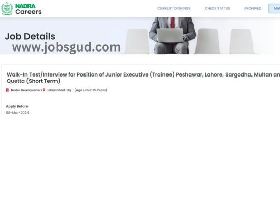 NADRA jobs for Junior Executive