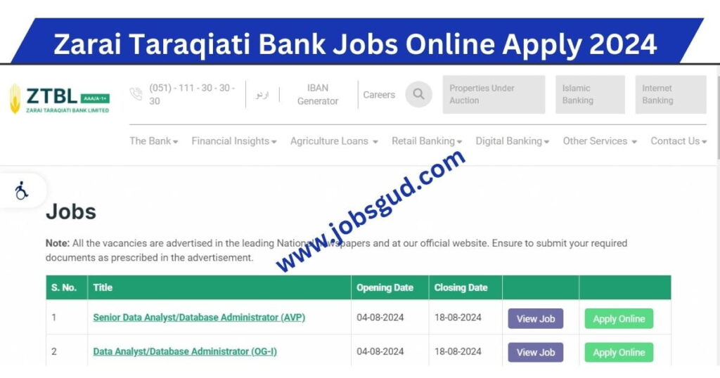 Zarai Taraqiati Bank Jobs Online Apply 2024