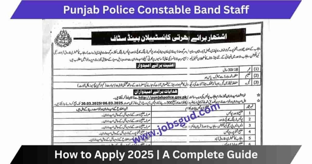 Punjab Police Constable Band Staff Jobs, Online Apply 2025
